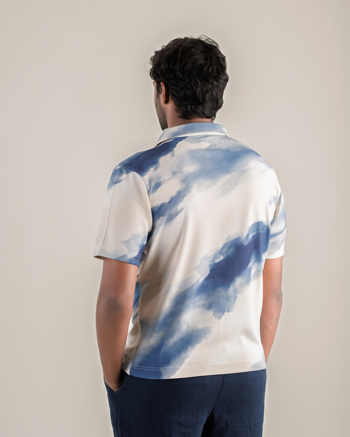 Back view of the Riviera Shirt in the Day Sky print.